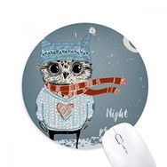 Dıythinker Eskiz Sevimli Baykuş Kış Gece Baskılı Yuvarlak Kaymaz Kauçuk Mouse Pad