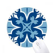Dıythinker Fas Dekoratif Çiçek Mavi Ilustration Baskılı Yuvarlak Kaymaz Kauçuk Mouse Pad