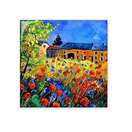 Dıythinker Gelincik Bahçe Kabin Gerçekçi Yağlı Okullar Baskı Boyama 15x15 cm Seramik Karo