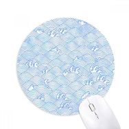 Dıythinker Geometri Mavi Dalgalar Desenli Japon Baskılı Yuvarlak Kaymaz Kauçuk Mouse Pad