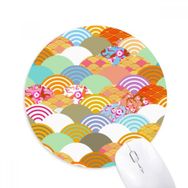Dıythinker Geometri Squama Çiçek Desenli Japon Baskılı Yuvarlak Kaymaz Kauçuk Mouse Pad