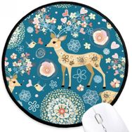 Dıythinker Geyik Dekorasyon Çiçek Mavi Hayvan Yuvarlak Kaymaz Mouse Pad