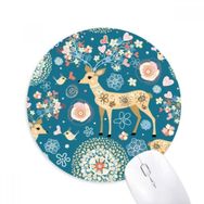 Dıythinker Geyik Dekorasyonu Çiçek Mavi Hayvan Baskılı Yuvarlak Kaymaz Kauçuk Mouse Pad