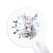 Dıythinker Globe Big Ben Eyfel Kulesi Suluboya Resim Baskılı Yuvarlak Kaymaz Kauçuk Mouse Pad
