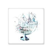 Dıythinker Globe London Eye Eyfel Kulesi Suluboya Boyama 20x20 cm Seramik Karo