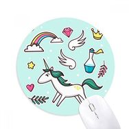 Dıythinker Gökkuşağı Kanatları Kalp Taç Tek Boynuzlu At Baskılı Yuvarlak Kaymaz Kauçuk Mouse Pad