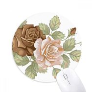 Dıythinker Gül Çiçekler Yapraklar Çizim Beyaz Güller Baskılı Yuvarlak Kaymaz Kauçuk Mouse Pad