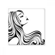 Dıythinker Güzel Kız Uzun Kıvırcık Saç Bayan Profil Silüet İllüstrasyon Desen Seramik Dekorasyon 10x10 cm Seramik Karo