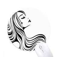 Dıythinker Güzel Uzun Kıvırcık Saçlı Bayan Silüeti Baskılı Yuvarlak Kaymaz Kauçuk Mouse Pad