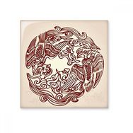 Dıythinker İki Çin Phoenix Hayvan Daire Portre Seramik 10x10 cm Seramik Karo