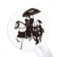 Dıythinker Japon Kadın Binicilik At Çizimi Baskılı Yuvarlak Kaymaz Kauçuk Mouse Pad
