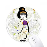 Dıythinker Japon Kimono Kız Desenli Baskılı Yuvarlak Kaymaz Kauçuk Mouse Pad