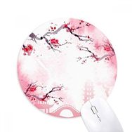 Dıythinker Japon Kültürü Pembe Sakura İllüstrasyon Desen Baskılı Yuvarlak Kaymaz Kauçuk Mouse Pad