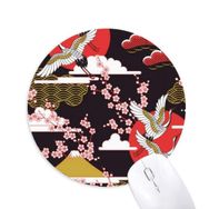Dıythinker Japon Vinçleri Fuji Sakura Bulut Güneş Baskılı Yuvarlak Kaymaz Kauçuk Mouse Pad