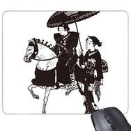 Dıythinker Japonya Geleneksel Kültür Siyah Kimono Kadın Binme At Şemsiye Çizim Çizimi Japon Tarzı Sanat İllüstrasyonu Dikdörtgen Kaymaz Kauçuk Mouse Pad