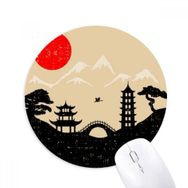 Dıythinker Japonya Siyah Beyaz Kırmızı Sarı Tapınak Baskılı Yuvarlak Kaymaz Kauçuk Mouse Pad