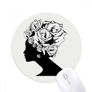 Dıythinker Kadın Gül Siyah Beyaz Çiçek Bitki Baskılı Yuvarlak Kaymaz Kauçuk Mouse Pad