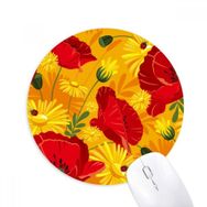 Dıythinker Kanvas Çiçekler Bitki Boyama Mısır Gelincik Baskılı Yuvarlak Kaymaz Kauçuk Mouse Pad
