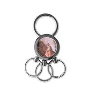Dıythinker Karakter Yağlı Boya Ağaç Taş Kız Pembe Elbise İllüstrasyon Desen Metal Anahtarlık