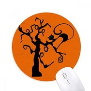 Dıythinker Kedi Ağacı Cadılar Bayramı Yadigarlar Turuncu Baskılı Yuvarlak Kaymaz Kauçuk Mouse Pad