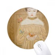 Dıythinker Kelebek Elbise Güzellik Çin Boyama Baskılı Yuvarlak Kaymaz Kauçuk Mouse Pad