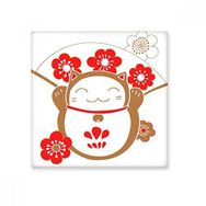 Dıythinker Kiraz Çiçekleri Fan Fat Lucky Fortune Kedi Japon Kültürü 10x10 cm Seramik Karo