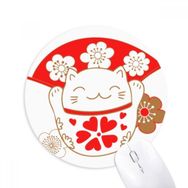 Dıythinker Kiraz Çiçekleri Şanslı Şans Kedi Japon Baskılı Yuvarlak Kaymaz Kauçuk Mouse Pad