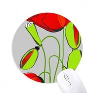 Dıythinker Kırmızı Çiçekler Yeşil Tomurcuklar Soyut Mısır Gelincik Baskılı Yuvarlak Kaymaz Kauçuk Mouse Pad