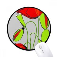 Dıythinker Kırmızı Çiçekler Yeşil Tomurcukları Soyut Mısır Haşhaş Yuvarlak Kaymaz Mouse Pad