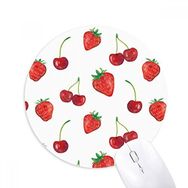 Dıythinker Kırmızı Çilek Meyve İllüstrasyon Desen Baskılı Yuvarlak Kaymaz Kauçuk Mouse Pad