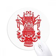 Dıythinker Kırmızı Çin Fener Lotus Desenli Baskılı Yuvarlak Kaymaz Kauçuk Mouse Pad