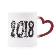 Dıythinker Kırmızı Çok Renkli 2018 Eriyen Efekti Mutlu Yeni Yıl Isıya Duyarlı Kalp Kupa