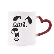 Dıythinker Kırmızı Çok Renkli 2018 Happy New Year Komik Büyük Köpek Şekil Isıya Duyarlı Kalp Kupa