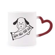 Dıythinker Kırmızı Çok Renkli 2018 Happy New Year Sevimli Köpek Şekil Isıya Duyarlı Kalp Kupa