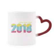 Dıythinker Kırmızı Çok Renkli 2018 Renkli Dijital Mutlu Yeni Yıl Isıya Duyarlı Kalp Kupa