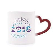 Dıythinker Kırmızı Çok Renkli 2018 Year Dream Big Happy New Year Morphing Isıya Duyarlı Kalp Kupa