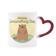 Dıythinker Kırmızı Çok Renkli Abd ve Kanada Groundhog Günü Şubat Isıya Duyarlı Kalp Kupa