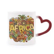 Dıythinker Kırmızı Çok Renkli Afrika Aborijin Sanat Deseni Tribal Şekil Isıya Duyarlı Kalp Kupa