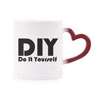 Dıythinker Kırmızı Çok Renkli Alıntı Do It Yourself Morphing Isıya Duyarlı Kalp Kupa
