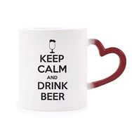 Dıythinker Kırmızı Çok Renkli Alıntısı Keep Calm And Drink Beer Morphing Isıya Duyarlı Kalp Kupası