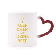 Dıythinker Kırmızı Çok Renkli Alıntısı Keep Calm And Drink Beer Sarı Renk Isıya Duyarlı Kalp Kupası