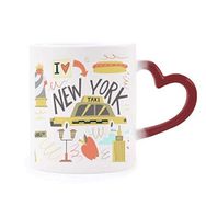 Dıythinker Kırmızı Çok Renkli America New York City Liberty İllistration Şekil Isıya Duyarlı Kalp Kupa