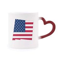 Dıythinker Kırmızı Çok Renkli Amerika Haritası Yıldızlar Çizgili Bayrak Şekil Isıya Duyarlı Kalp Kupa