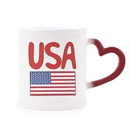 Dıythinker Kırmızı Çok Renkli Amerika Ulusal Bayrağı Kırmızı Desen Isıya Duyarlı Kalp Kupa