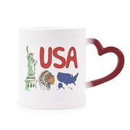 Dıythinker Kırmızı Çok Renkli Amerika Ulusal Simge Simgesi Desen Isıya Duyarlı Kalp Kupası