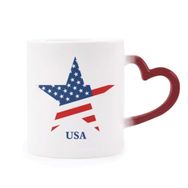 Dıythinker Kırmızı Çok Renkli Amerika Yıldız Bayrağı Abd Desen Isıya Duyarlı Kalp Kupa