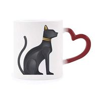 Dıythinker Kırmızı Çok Renkli Antik Mısır Soyut Siyah Kedi Desenli Şekil Isıya Duyarlı Kalp Kupası