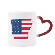 Dıythinker Kırmızı Çok Renkli Arkansas Amerika Haritası Yıldızlar Çizgili Bayrak Şekil Isıya Duyarlı Kalp Kupası