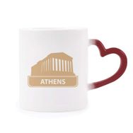 Dıythinker Kırmızı Çok Renkli Atina Yunanistan Sarı Kent Simgesi Desen Isıya Duyarlı Kalp Kupası