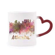 Dıythinker Kırmızı Çok Renkli Atlanta America City Suluboya Şekil Isıya Duyarlı Kalp Kupası